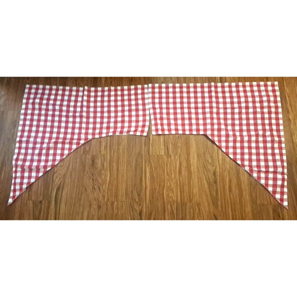 Arched Valance Curtain Set Angled White Red Gingham Check Country Cottage 70x34